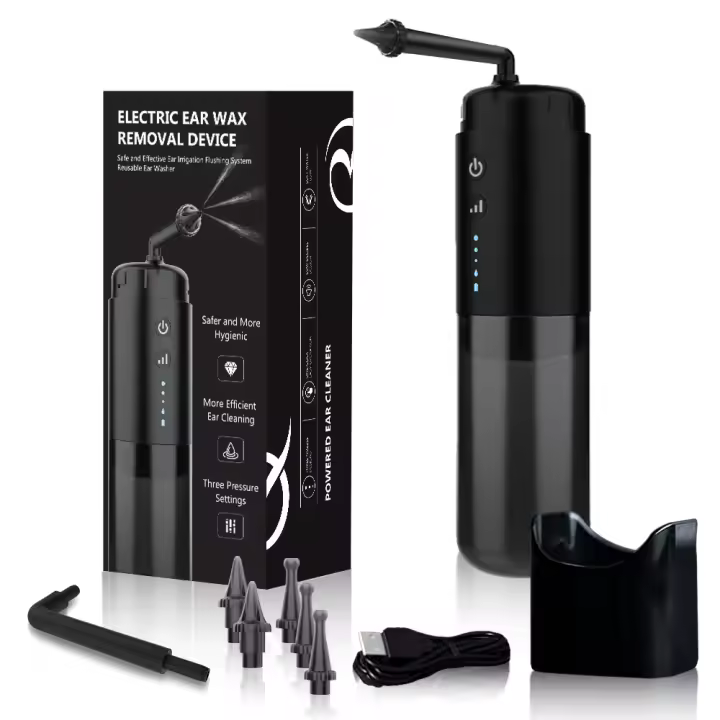 Black Wolf Ear Cleaner Fully automatic electric ear cleaner 2 nozzles to spray earwax accumulation smart ear cleaner - 1