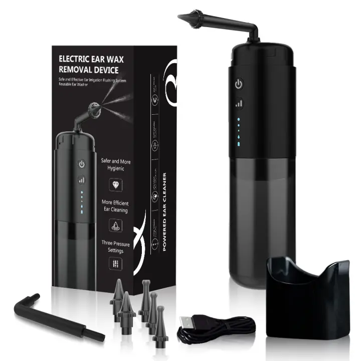 Black Wolf Ear Cleaner Fully automatic electric ear cleaner 2 nozzles to spray earwax accumulation smart ear cleaner - 1