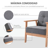 HOMCOM Butaca de Salón Moderno Sillón Individual Tapizado en Lino con Asiento Acolchado y Marco de Madera para Oficina Dormitorio Carga 200 kg 70x64,5x74 cm Gris - details 4