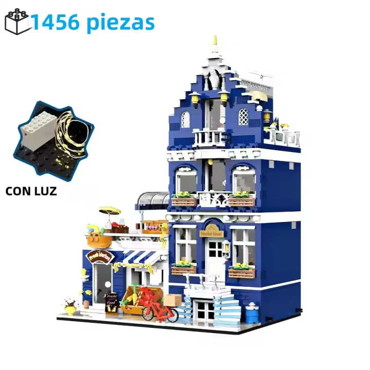 Bloques De Construcción Miniatura Villa Europea En El Mercado Callejón Juguete Educativo Para Niños Modelo De Luz Escena Arquitectónica Regalo Ideal Para Edad 6-12 Años - 1