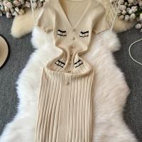 Vestido Largo Elegante Tejido Para Mujer Verano V Cuello Suelto Botones Bodycon Midi Fiestas Oficina Vestidos De Mujer - details 14