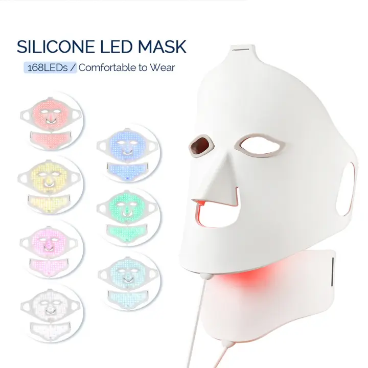 Mascarilla facial led para cara y cuello, mascarilla de luz de terapia de silicona, rejuvenecimiento, reafirmación, arrugas suaves, brillo de la piel, uso en el hogar y el salón - 1