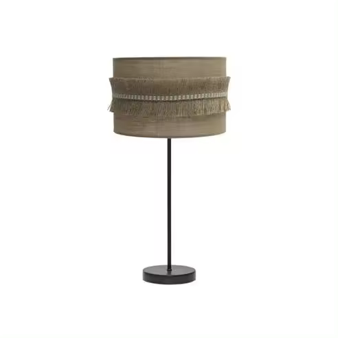 FABRILAMP Lámpara de Mesa Sobremesa Grande Kala 1xe27 Negro/saco 63x30x30 Cm Con Flecos - Diseño Elegante - 1