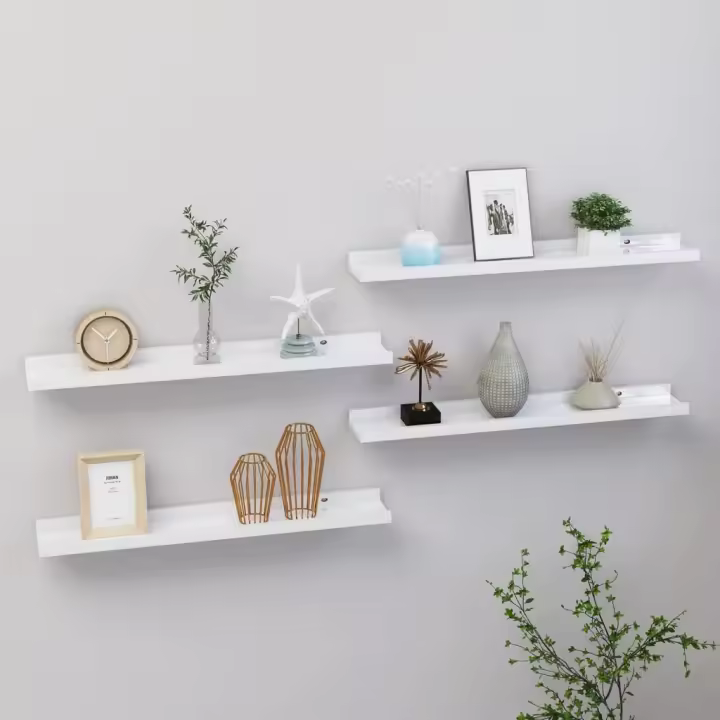 Estantes de pared 4 unidades blanco brillo 60x9x3 cm - 1
