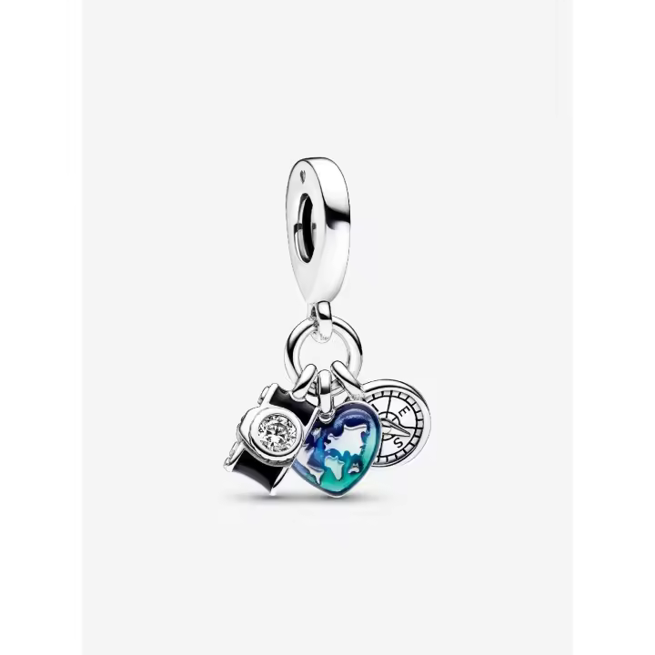 Pandora - Charm triple Colgante de Cámara, Corazón y Brújula-Plata de Lei - 1