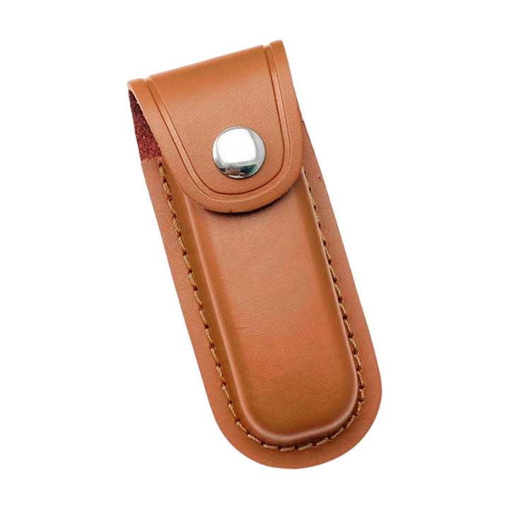 Brown PU Leather Folding Knife Sheath Snap Button Pocket Knife Holster Belt Loop Carry Case ForEDC Pocket Folding Knife Outdoor