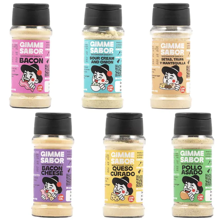 Gimme Sabor – Pack del Chef con 6 Sazonadores Vegetales Gourmet | Bacon, Queso Curado, Sour Cream & Onion, Pollo Asado, Bacon & Queso, Setas Trufa & Mantequilla - 1
