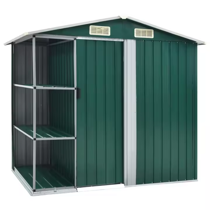 vidaXL Cobertizo de jardín con estante hierro verde 205x130x183 cm - 1