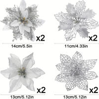 8/16Pcs/set Flores De Navidad Con Brillo Decoraciones De Árbol De Navidad Para El Hogar Flores Artificiales Xmas Adornos Decoración De Año Nuevo - details 8