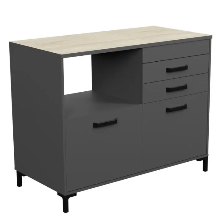 Miroytengo Módulo Inferior Cocina Smoke 118 cm Con Cajones Color Gris y Roble Estilo Moderno - 1
