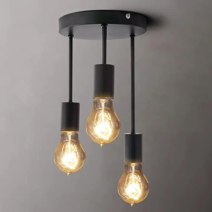 Lámpara de techo retro, 3 casquillos para bombillas E27, lámpara colgante de metal industrial, lámpara de techo con suspensión retro vintage, lámpara colgante antigua - 1