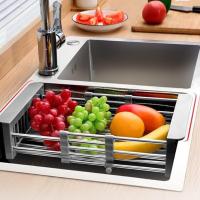Estante De Cocina Retráctil Y Ajustable En Acero Inoxidable Rieles Para Fregadero Multiusos Para Verduras Frutas Y Platos - details 6