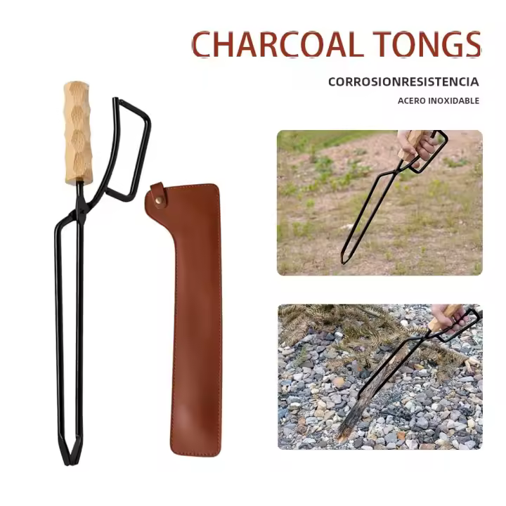 Aguja De Carboncillo Para Barbacoa Herramienta De Cocina Al Aire Libre Resistentes Al Calor Tijeras De Madera Y Metal Para Picnic En El Campo - 1