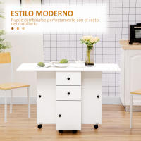 HOMCOM Mesa de Comedor Plegable con Ruedas Alas Abatibles 2 Cajones y Armario Mesa Auxiliar Multifuncional para Estudio Cocina 120x60x76,5 cm Blanco - details 0