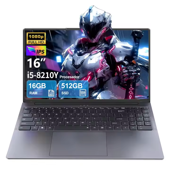 VANWIN Portátil de 16 pulgadas 16 GB RAM 512 GB SSD Procesador Intel Core i5-8210Y (Hasta 3,6 GHz), Pantalla FHD 1920x1200, WIFI5, BT 5,0, USB-A 3,0*3, type-C, HDMI, Toma de auriculares de 3,5mm, Teclado retroiluminado en Español - 1