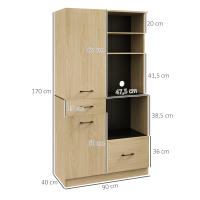 HOMCOM Alacena de Cocina Moderno Armario de Cocina con 2 Cajones 2 Armarios y 4 Estantes Abiertos Mueble Buffet de Cocina para Comedor Salón 90x40x170 cm Roble y Negro - details 2