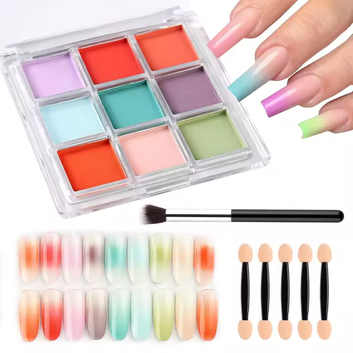 Paleta de pigmentos para uñas de 9 colores, degradado, ombré, para principiantes en manicura DIY: diseño de uñas perfecto con polvo ultrafino. - 1