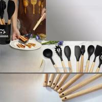 Set De Utensilios De Cocina De Silicona 12 Piezas Con Manos De Madera No Adherentes Juego De Cocina Ecológico Con Cesta De Almacenamiento - details 4