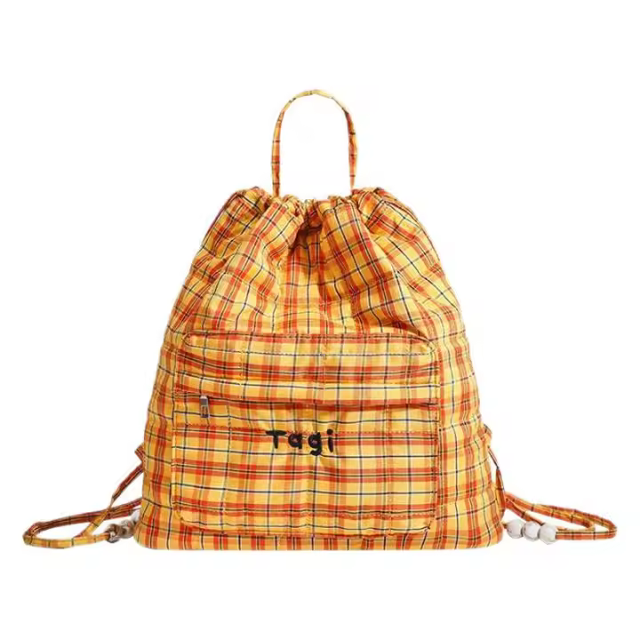 Xiao Hongshu recomienda una nueva mochila de Cuadros Amarillos con Cordón acrílico perlado de Verano para Mujer con gran capacidad. - 1