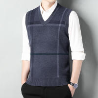 Suéter Casual Para Hombre Con Cuello En V Grueso Suéter Sin Mangas De Otoño E Invierno Caliente Striped Técnica De Tejido Por Computadora - details 14