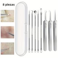 Kit De 8 Piezas Para Eliminar Quistes Y Acné Herramientas De Extracción De Puntos Negros En Acero Inoxidable Set Profesional Para Todas Las Tipos De Piel - details 0