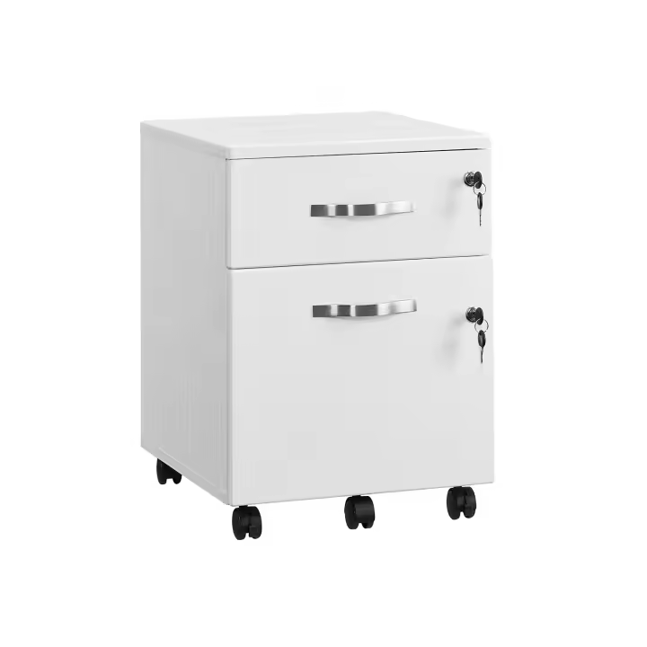 Archivador con cerradura y 2 cajones, pedestal con 5 ruedas, rieles ajustables, ideal para oficina en casa, disponible en blanco o negro - 1