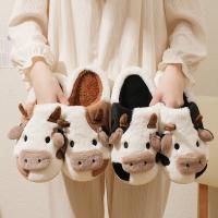 Pantuflas De Peluche Cálidas Para Hombres Y Mujeres Con Dibujos De Vaca Unisex Antideslizantes Para El Interior En Invierno Cubren Los Dedos - details 0