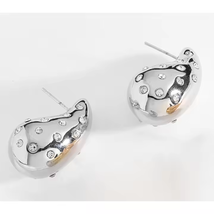 Pendientes Gota Lagrima Dorados Plateado Gota de Agua con diamantes Acero Inoxidable para Mujeres ideal para regalar - 1