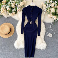 Vestido REALEFT De Punto Para Mujer Con Cuello Alto Y Mangas Largas Estampado Sólido Estilo Casual Vestido De Abrazo Largo Hasta La Rodilla Para Otoño E Invierno - details 51
