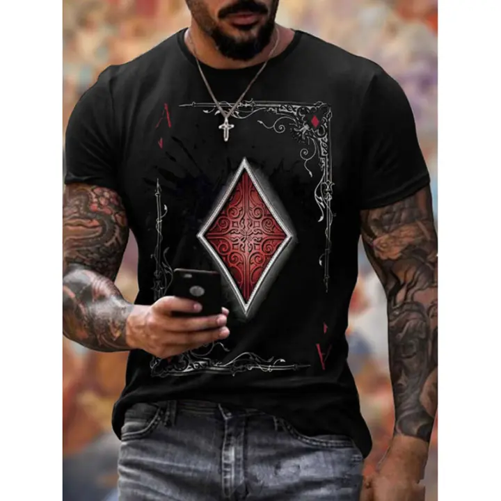 Camiseta Casual Para Hombre Con Estampado 3D De La Serie Poker Square Manga Corta Ligera Para El Verano Estilo O-Neck - 1