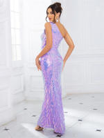 Vestido De Fiesta Largo De Encaje Con Un Hombro Sin Mangas Ajustado Para Mujer Color Azul Verde Rosa Lavanda Elegante Y Sexy - details 5