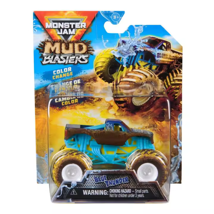SPIN MASTER - Monster Jam, Mud Blasters, Blue Thunder, camión Monster Jam que cambia de color, vehículo de metal a escala 1:64, juguetes para niños y niñas a partir de 3 años - 1