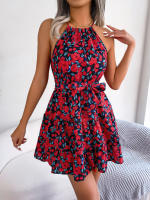 Vestido De Verano Casual Para Mujer Con Estampado Floral Y Volantes Estilo Halter Largo Mini Polyester Slim Fit Y Flare - details 22