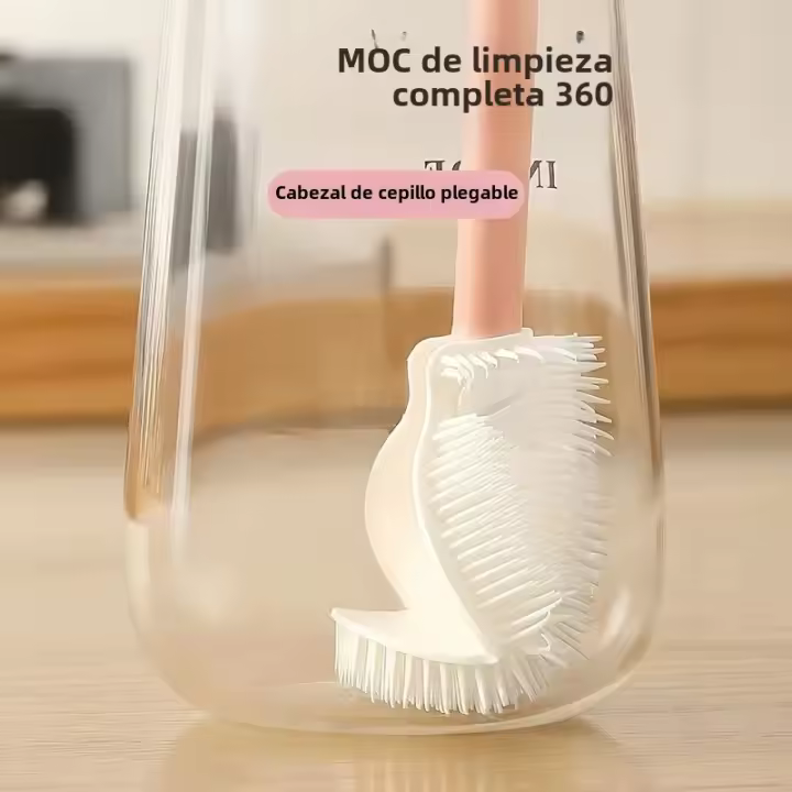 Cepillo De Limpieza Integral Plegable De Silicona Con Diseño De Mango Largo Para Botellas Y Vasos Limpiable Y Reutilizable - 1