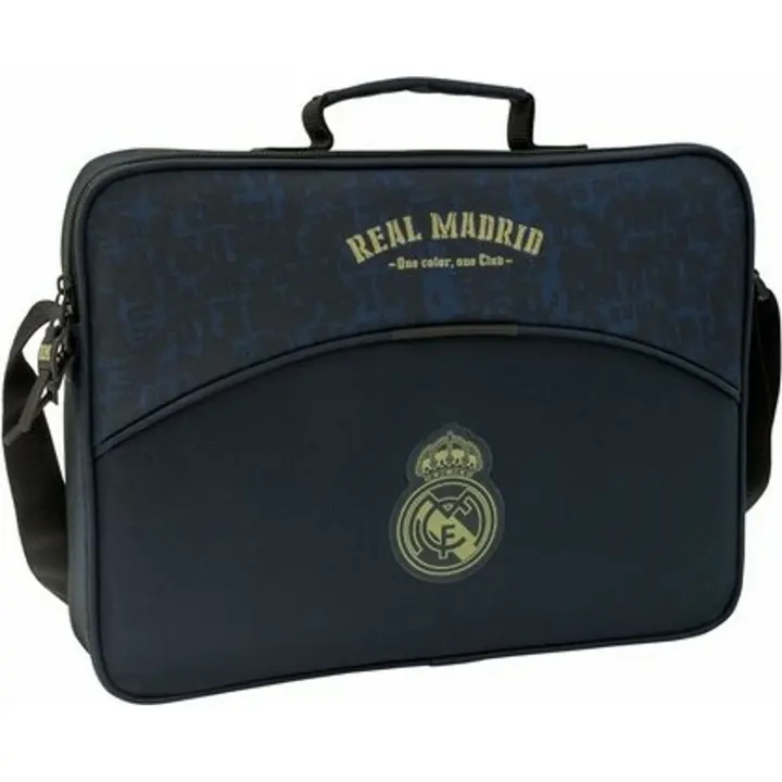 Safta - Cartera Extraescolares Real Madrid - Bandolera Ajustable, Asa de Mano, Doble Tirador en Cremallera, Fondo Interior Semirrígido Extraíble - 1