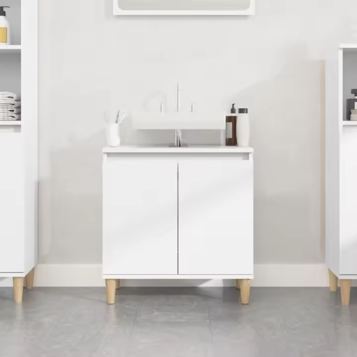 vidaXL Armario para lavabo madera contrachapada blanco 58x33x60 cm - 1