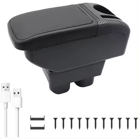 Reposabrazos para coche con 4 puertos USB y 2 interfaces tipo C para Nissan Versa 2012-2019 Accesorios automotrices Consola central de cuero de fibra de carbono con portavasos Caja para teléfono - 1