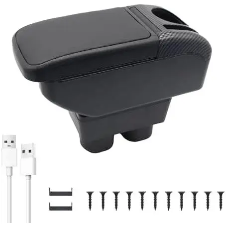 Reposabrazos para coche con 4 puertos USB y 2 interfaces tipo C para Nissan Versa 2012-2019 Accesorios automotrices Consola central de cuero de fibra de carbono con portavasos Caja para teléfono - 1