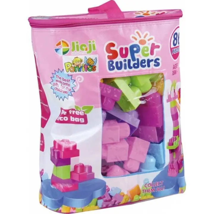 MOCHILA ROSA BLOQUES CONSTRUCCION 86 PIEZAS PANRITOS - 1