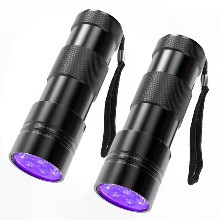 Paquete de 2 linternas ultravioletas, 12 LED, 395 nm, Luz Negra, mini interior, detector para Perros, Manchas de Orina, chanches y Escorpiones. (Pilas no incluidas) - 1