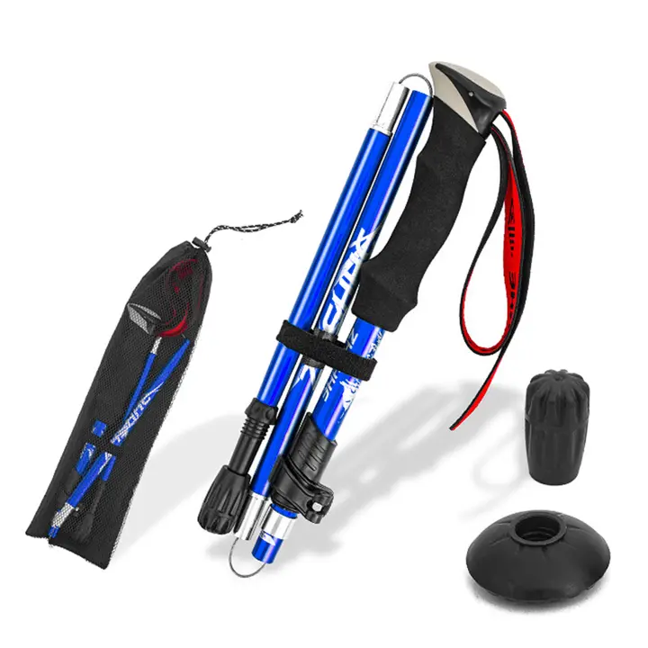 Palo De Caminar Plegable Y Ligero Para Senderismo Y Acampar Con Manija De Goma Y Punta De Goma Material De Aluminio - 1