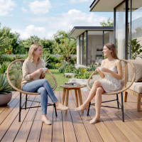 Outsunny Conjunto de 2 Sillas Acapulco de Jardín de Ratán Sintético, Sillas de Jardín Exterior con Estructura de Acero Triangular, para Balcón, Terraza, Carga 120 kg, Natural - details 1