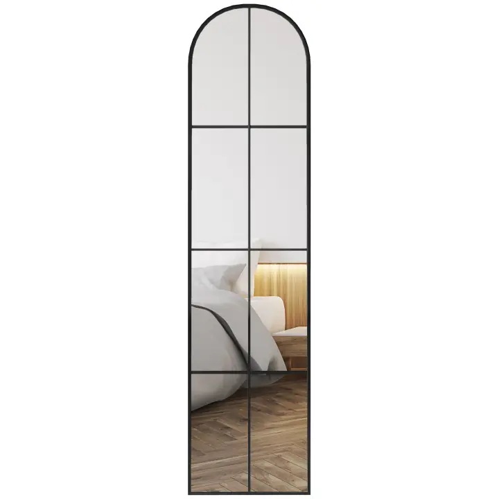 HOMCOM Espejo de Cuerpo Entero de Pared o Apoyado Espejo de Ventana Arco Marco de Metal para Dormitorio Recibidor Salón 40x160 cm Negro - 1