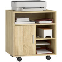 HOMCOM Mueble para Impresora con Ruedas, Soporte de Impresora con Compartimentos Abiertos y Puerta, para Oficina, Hogar, Estudio, 60x50x65,5 cm, Natural - details 0