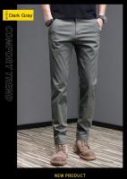 Pantalones Casuales Para Hombre Primavera Verano Algodón 97.8% Elásticos Moda Coreana Ajustados Gris Negro Caqui Pantalones De Cintura Media - details 10