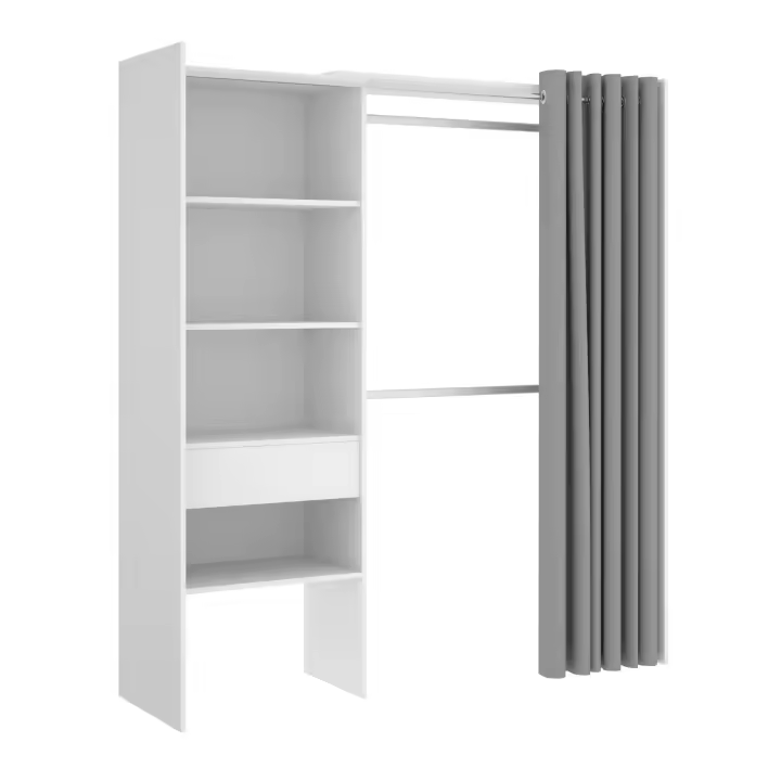 Kit Vestidor con 1 Cajón y Cortina Suit Blanco - Armario Modular 205x160x50 cm Armario para dormitorio - Fabricado en España - Melamina Alta calidad - Somnia Descanso - 1