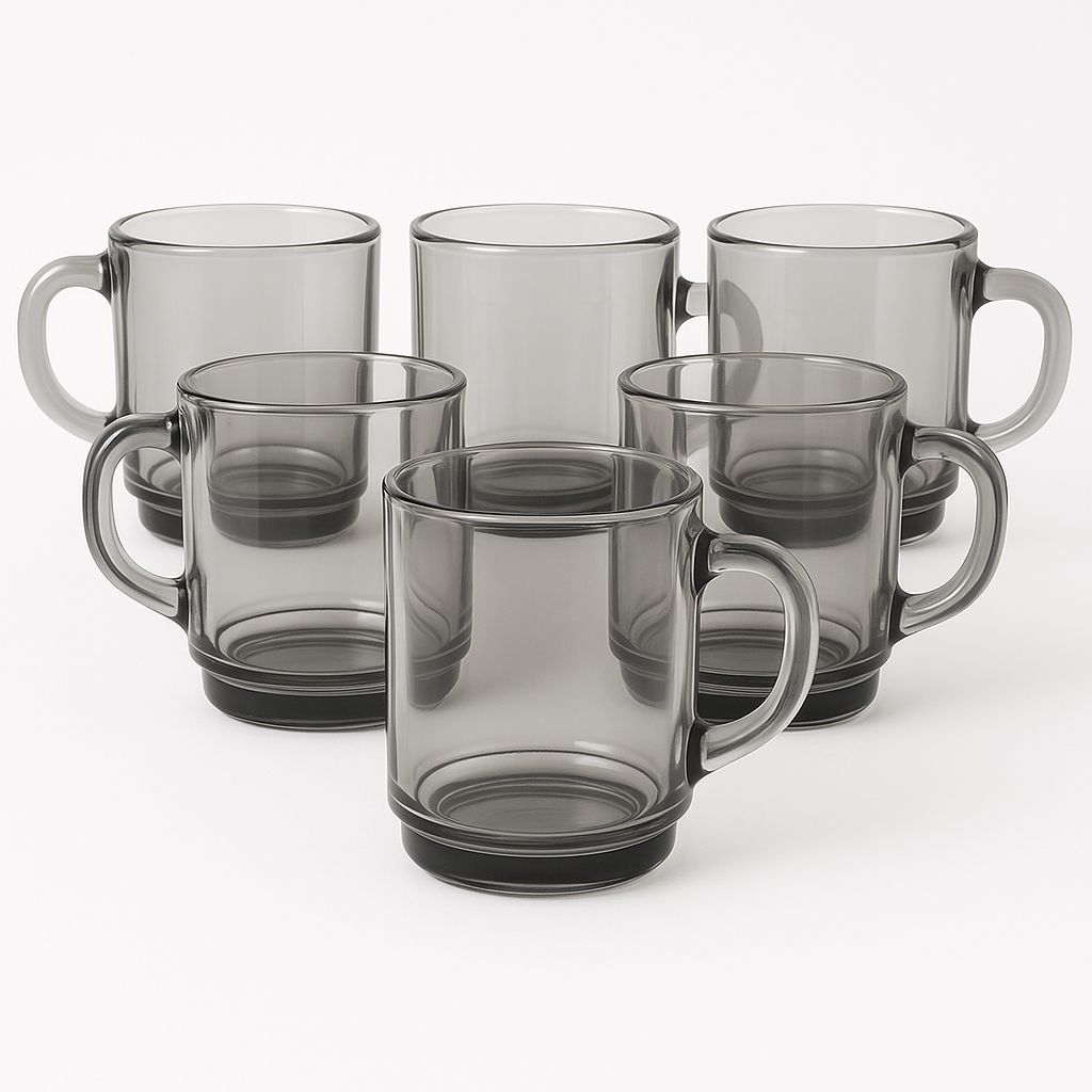 Duralex - Set de 6 Tazas de Vidrio Transparente con Asa, 26CL - Juego de Tazas de Cristal Reforzado en Colores Variados (Azul Zafiro, Gris, Ámbar, Morado, Azul y Verde) - Resistente y Duradero para Café, Té y Bebidas Calientes