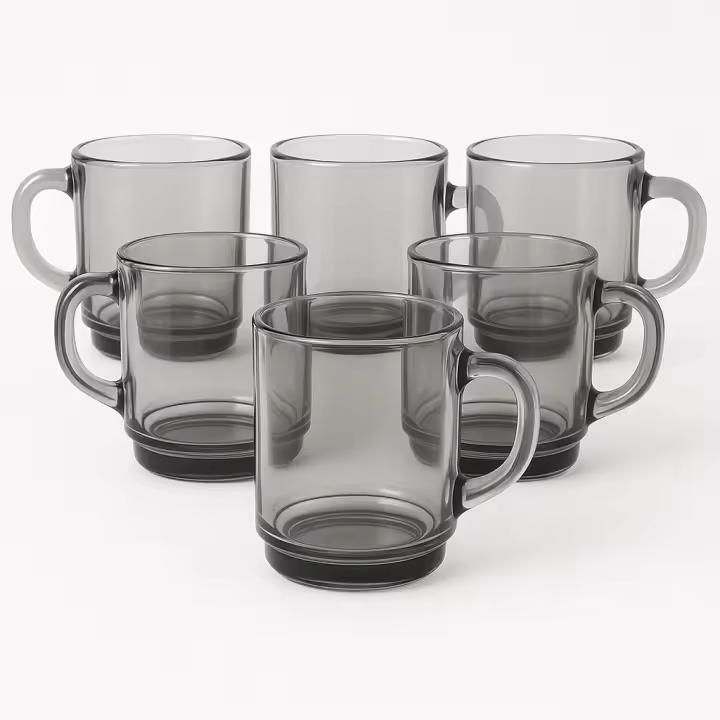 Duralex - Set de 6 Tazas de Vidrio Transparente con Asa, 26CL - Juego de Tazas de Cristal Reforzado en Colores Variados (Azul Zafiro, Gris, Ámbar, Morado, Azul y Verde) - Resistente y Duradero para Café, Té y Bebidas Calientes - 1