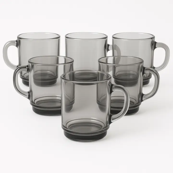 Duralex - Set de 6 Tazas de Vidrio Transparente con Asa, 26CL - Juego de Tazas de Cristal Reforzado en Colores Variados (Azul Zafiro, Gris, Ámbar, Morado, Azul y Verde) - Resistente y Duradero para Café, Té y Bebidas Calientes - 1