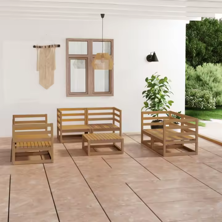 vidaXL Muebles de jardín 7 piezas marrón miel madera maciza de pino - 1